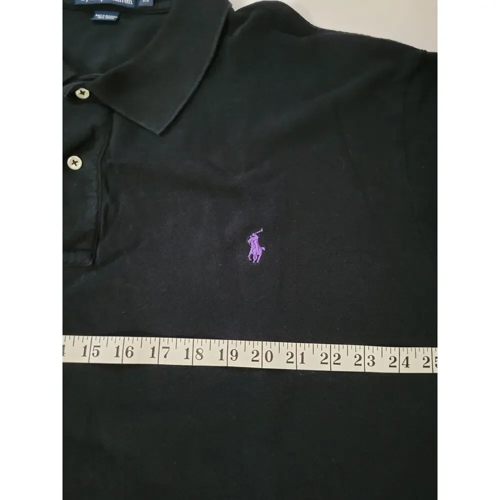 Polo Ralph Lauren Mens 3XB Black Short Sleeve Polo Shirt Purple Pony Big Tall